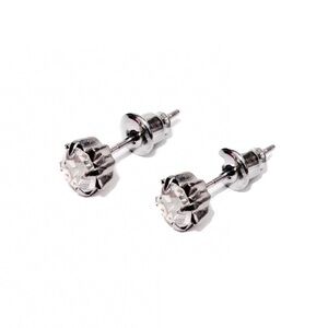 NEW - Carmen Diamond Rhinestone Stud Earrings Silver 1/4 Wide Dainty Minimalist
